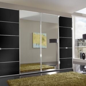 Wiemann VIP Westside 330cm Black Glass 4 Door Mirror Sliding Wardrobe