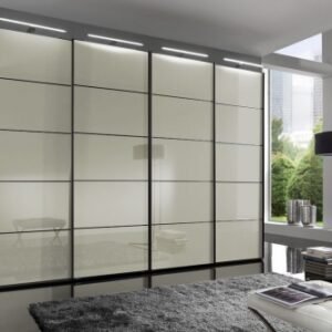 Wiemann VIP Westside 330cm Magnolia Glass 4 Door Sliding Wardrobe - Black Carcase