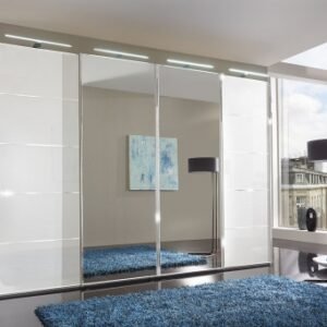 Wiemann VIP Westside 330cm White Glass with Chrome Trim 4 Door Mirror Sliding Wardrobe