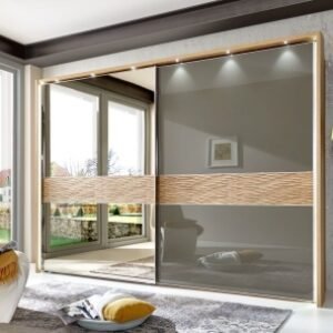 Wiemann Wega 300cm Oak and Havana Glass 2 Door Mirror Sliding Wardrobe - LH