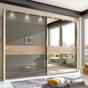 Wiemann Wega 300cm Oak and Havana Glass 2 Door Mirror Sliding Wardrobe - RH