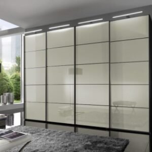 Wiemann Westside Sliding Wardrobe in Magnolia Glass Front - Variation Available