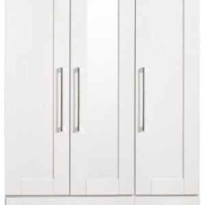 York White 3 Door Tall Combi Wardrobe - 1 Mirror