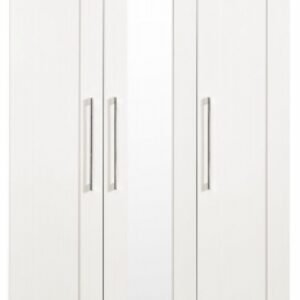 York White 3 Door Tall Triple Wardrobe - 1 Mirror