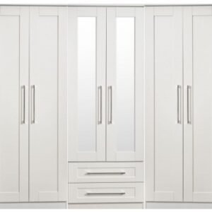 York White 6 Door Tall Mirror Combi Wardrobe