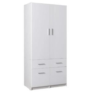 Swift High Gloss Wardrobe With 2 Doors 4 Drawers In White