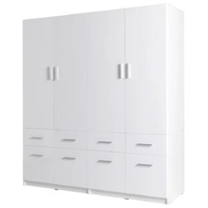 Swift High Gloss Wardrobe With 4 Doors 8 Drawers In White